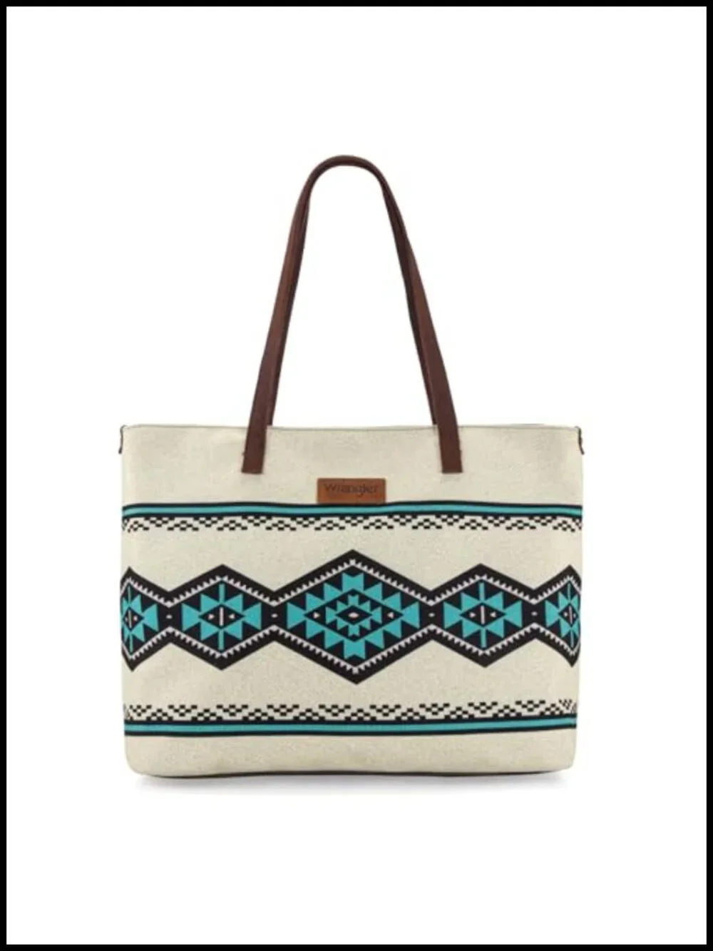 Aztec Print Canvas Tote Bag with Leather Handles for Work Travel